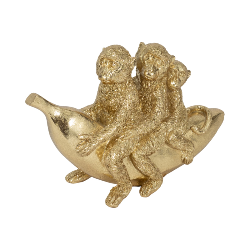 8" Three Monkeys On Banana, Gold