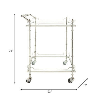 TWO TIER 30"H ROLLING BAR CART, SILVER