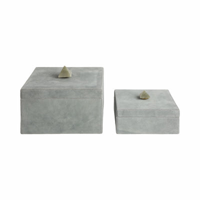 S/2 7/9" HARCOURT SUEDE BOXES W/STONE KNOB, BLUE