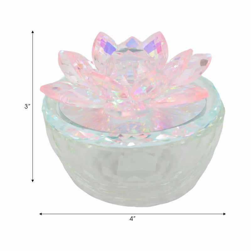 GLASS TRINKET BOX CLEAR W/BLUSH LOTUS TOP