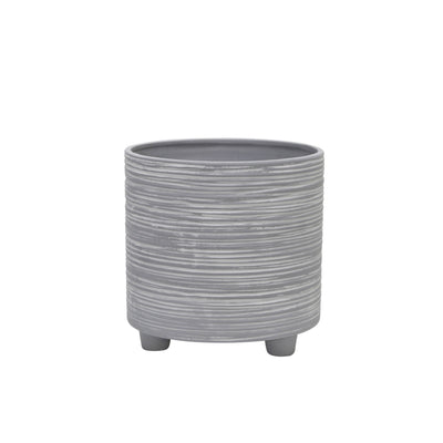 S/2  FOOTED PLANTER W/ LINES 6/8", GRAY