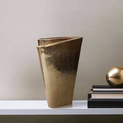 12" Balee Metal Origami Vase, Champagne