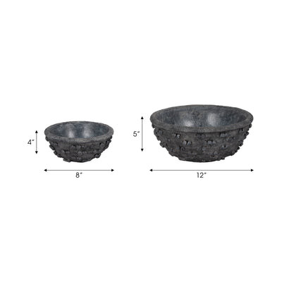 S/2 8/12" Textured Knobby Knot Bowls, Black