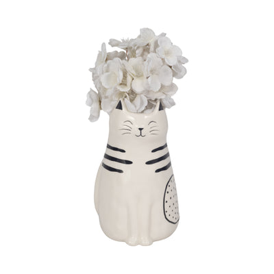 9" Sitting Pretty Kitty With Vase Opening, White/b