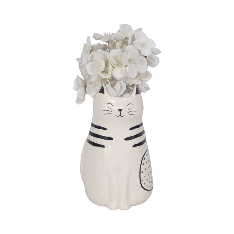 9" Sitting Pretty Kitty With Vase Opening, White/b