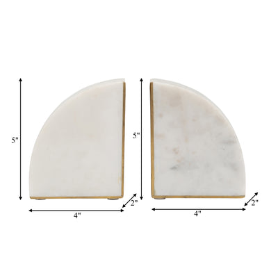 MARBLE, S/2 8"H PIE BOOKENDS, WHITE