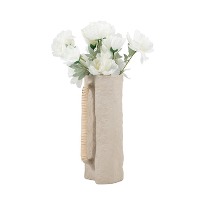 Ecomix, 15" Crafted Vase W Handle, Ivory