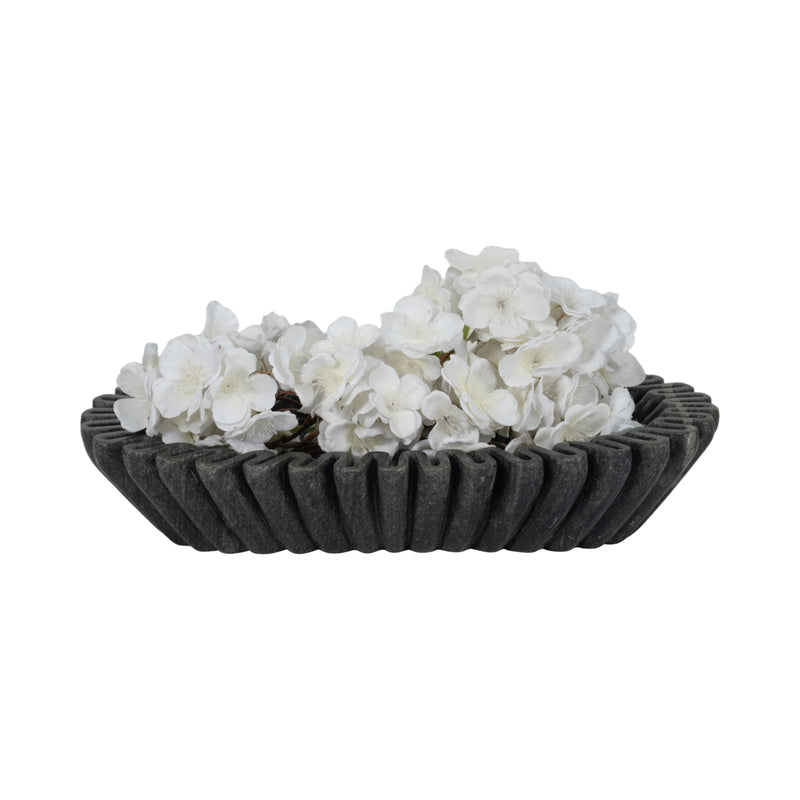 16" Arkin Wavy Marble Bowl, Black