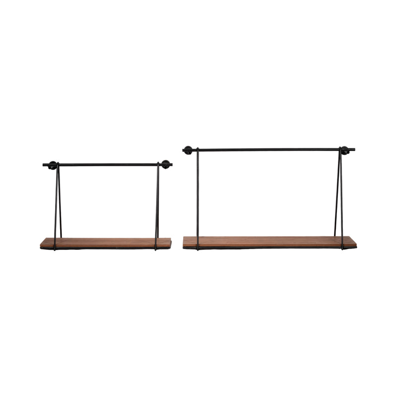 METAL/WOOD, S/2 12/14"H SWING LIKE WALL SHELVES, B