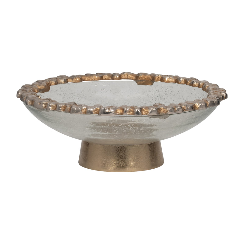 GLASS,17",BOWL W/ROCKY RING,CHAMPAGNE