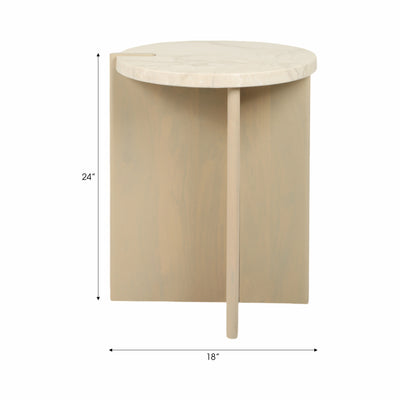 24" CONNLEY MEDIUM MARBLE AND WOOD ACCENT TABLE