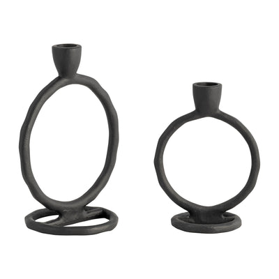 METAL, 7" ROUND RING TAPER CANDLEHOLDER, BLACK