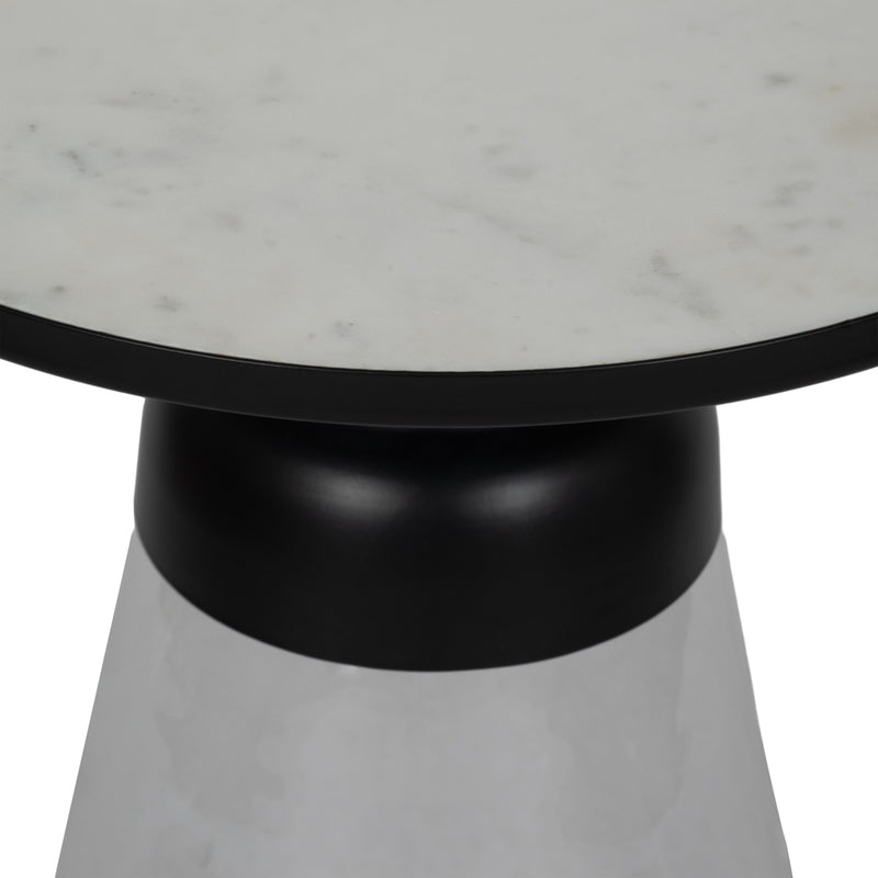 21" Glass Accent Table Marble Top, White/clear