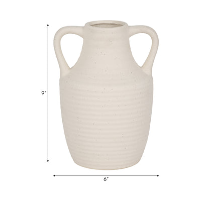 9" Jug Vase W/ Handle Rough Texture, Ivory