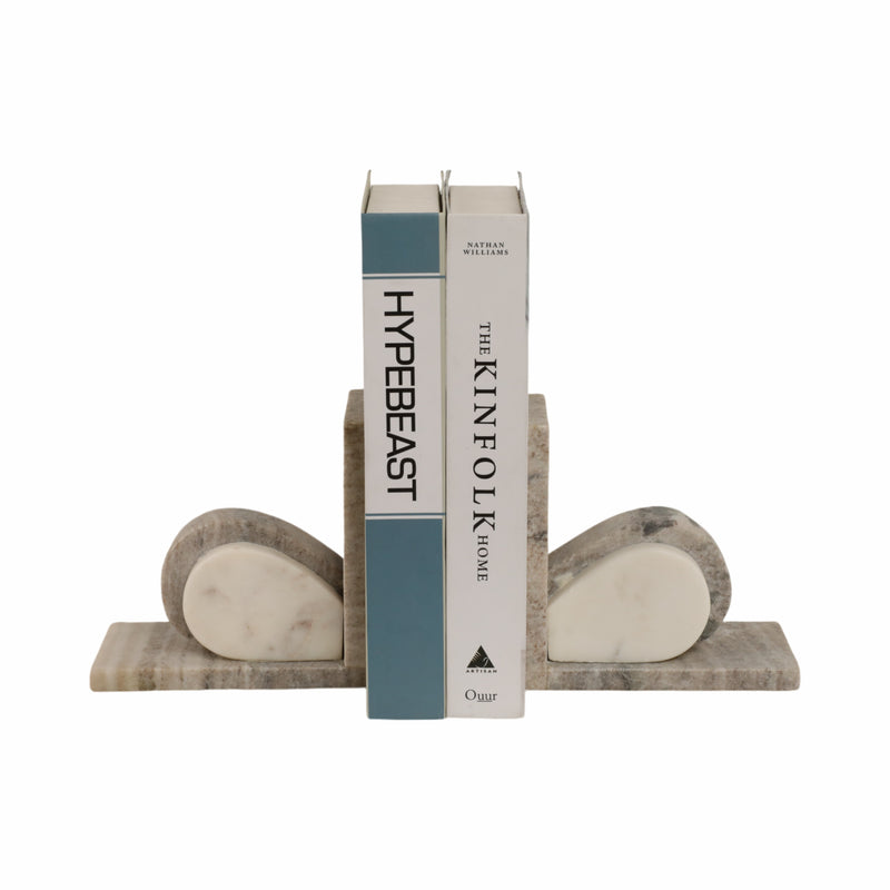 S/2 6" Eared Onyx & White Marble Bookends, Beige