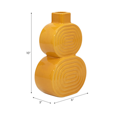 CER, 10" STACKED CIRCLES VASE, MUSTARD GOLD