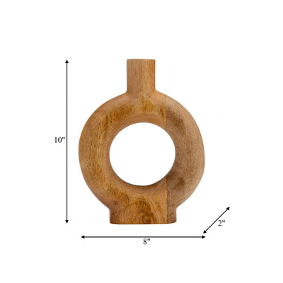 WOOD, 10"H DONUT SHAPED VASE, BROWN