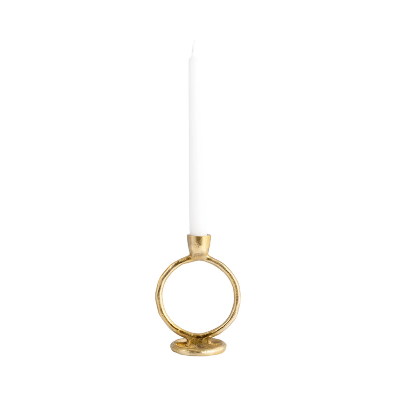 METAL, 6" ROUND RING TAPER CANDLEHOLDER, GOLD