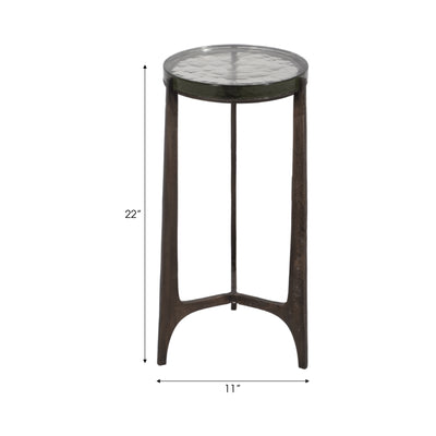 22" Thick Glass Top Round Accent Table, Antique Br