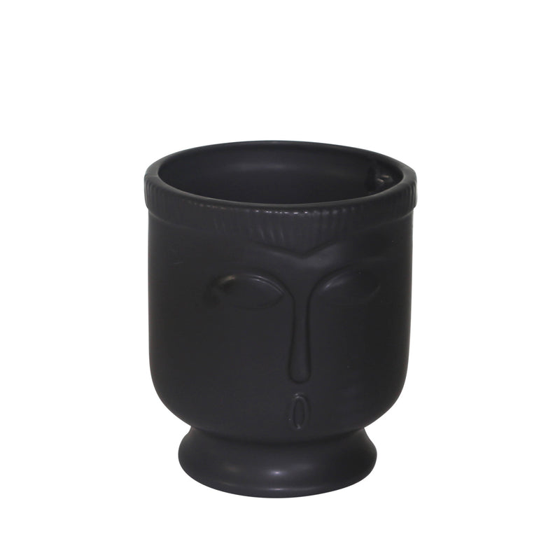 CERAMIC 6" FACE VASE W/BASE, BLACK