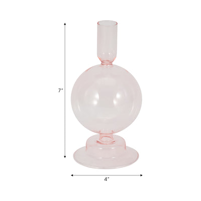 7" Glass Bubble Taper Candle Holder, Pink