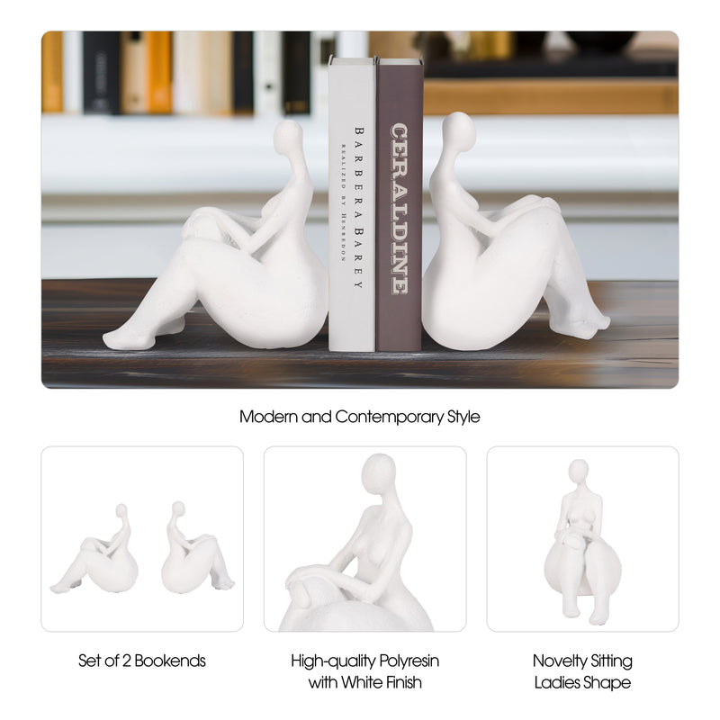 S/2 Sitting Ladies Bookends, White