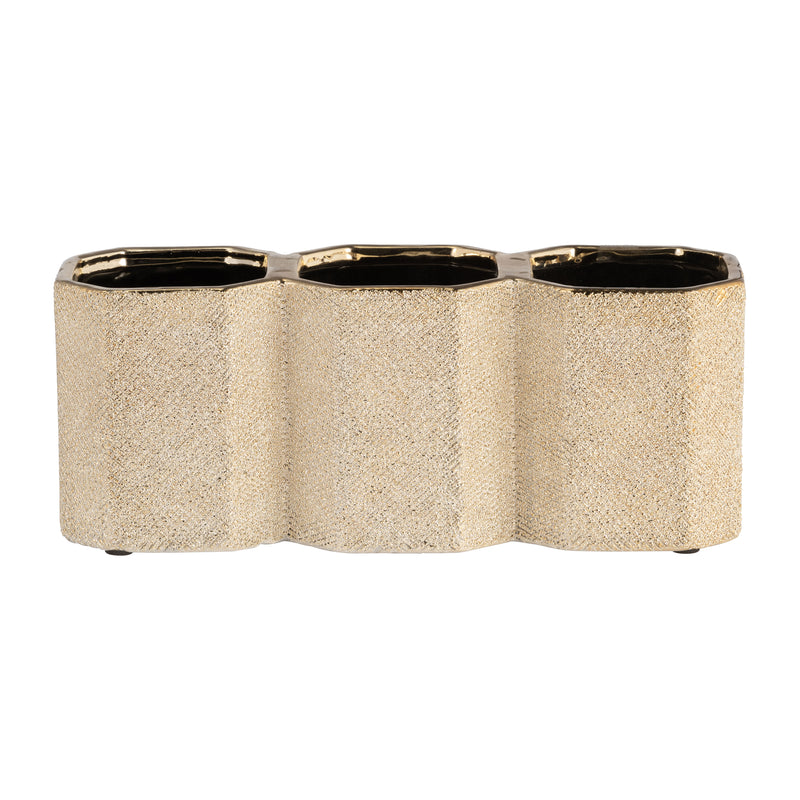 CERAMIC 4" 3-CUP PENCIL HOLDER, CHAMPAGNE