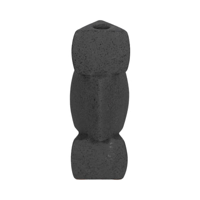 9" STACKED OBJECTS TAPER HOLDER SAND GLAZE, BLACK