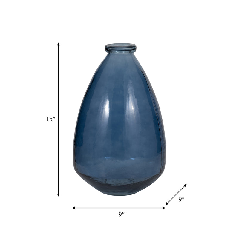 GLASS, 15" BALLOON VASE, BLUE