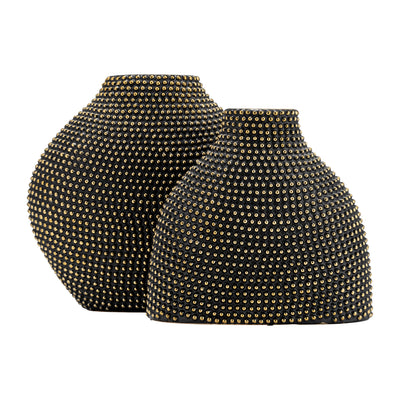 CERAMIC 16" BEADED VASE, BLACK/GOLD