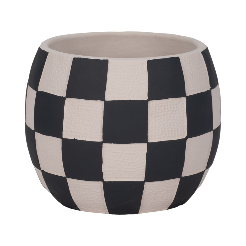 8" Checkerboard Rounded Planter, Black/white