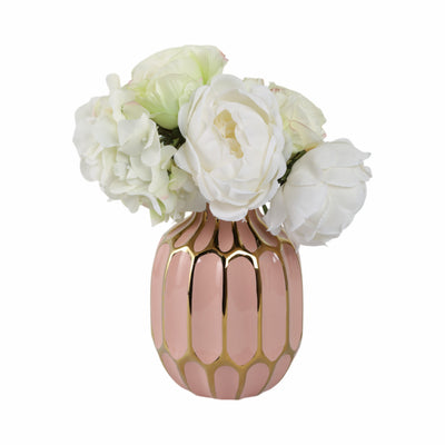 CERAMIC VASE 8", BLUSH/GOLD