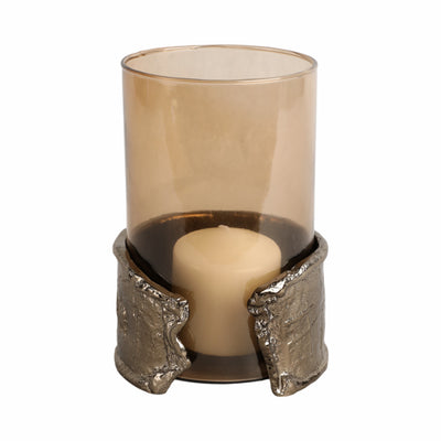 8" MAPUTO SM CANDLE HOLDER GLASS, BROWN