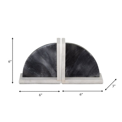 MARBLE,S/2 6"H,ROUNDED BOOKENDS,BLACK/WHITE