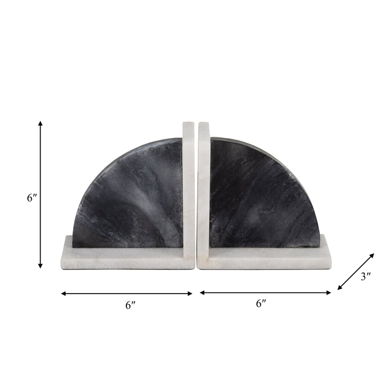 MARBLE,S/2 6"H,ROUNDED BOOKENDS,BLACK/WHITE