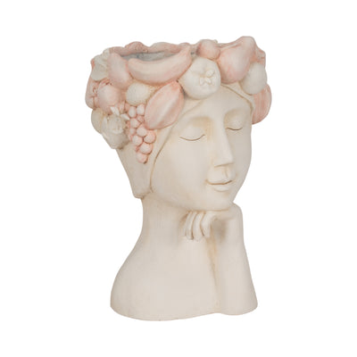 18" Lady With Flower Crown Planter, White/pink