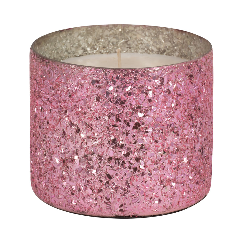 Glass, 5" 26 Oz Crackled Scented Candle, Pink