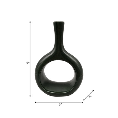 CER, 9" CURVED OPEN CUT OUT VASE, GREEN