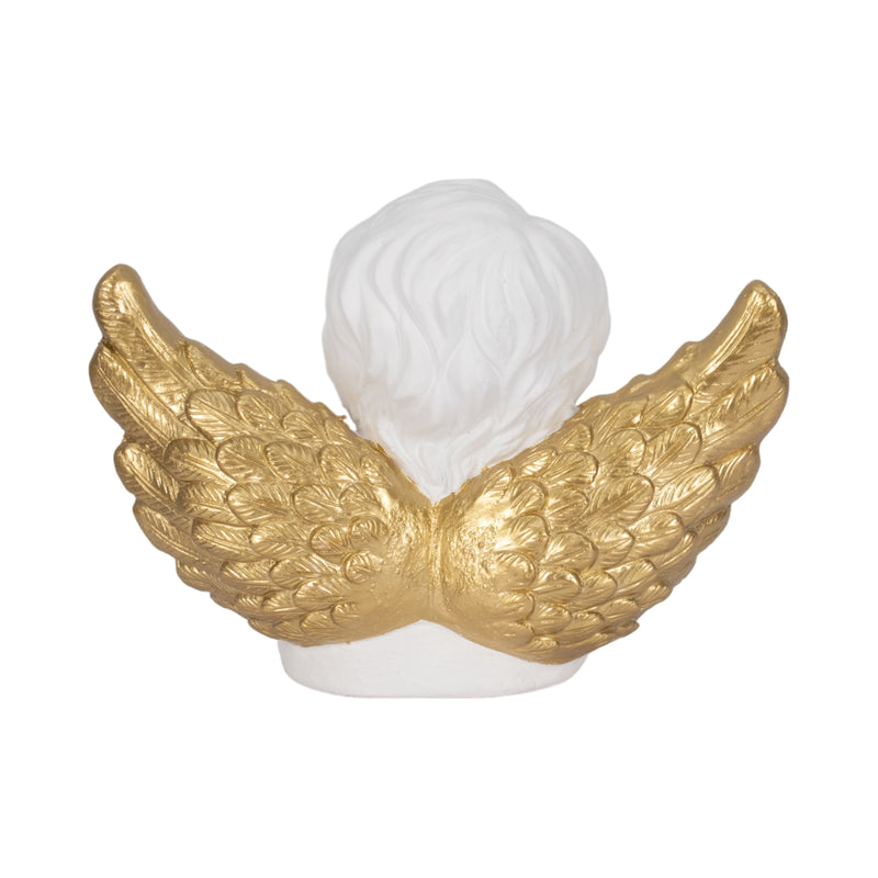 15" Garden Cherub With Heart, White/gold