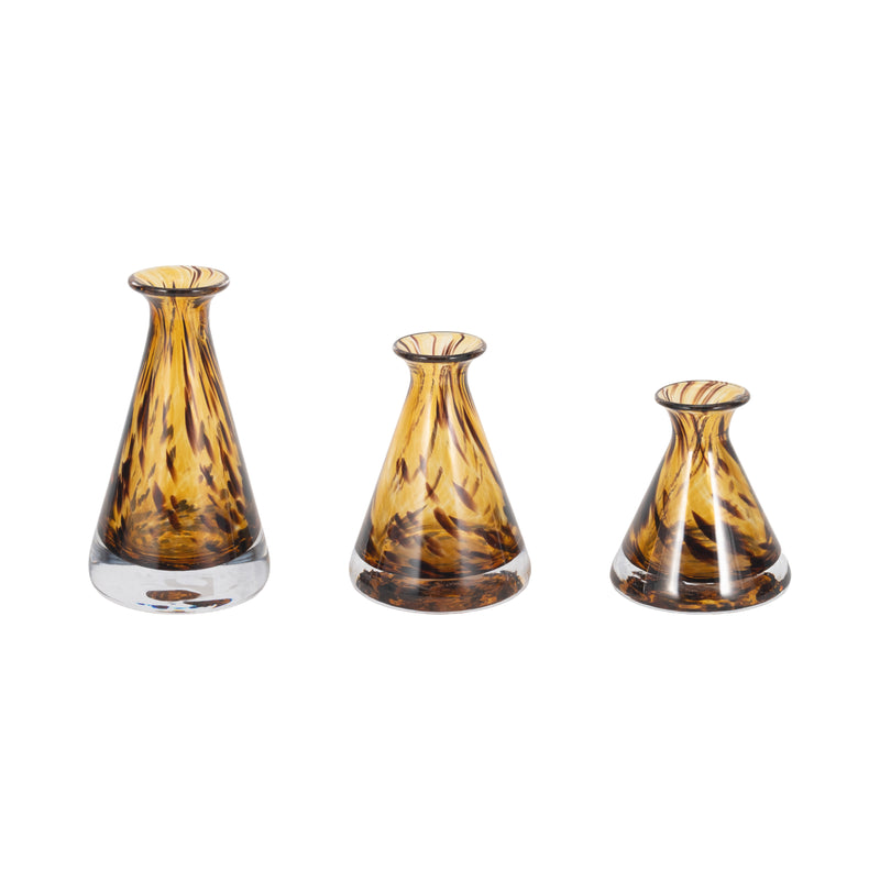 S/3 7/8/10" Veneta Brown Art Glass Bottles