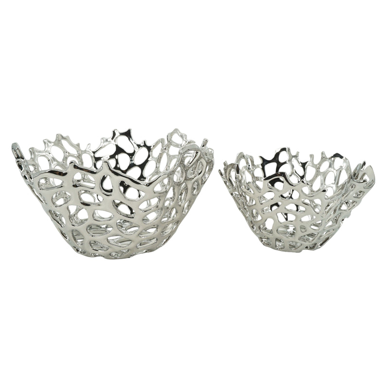 S/2 10/13" Steffi Silver Ceramic Bowls