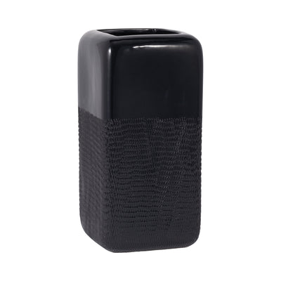 CER, 12" SQUARED GROOVED VASE, BLACK