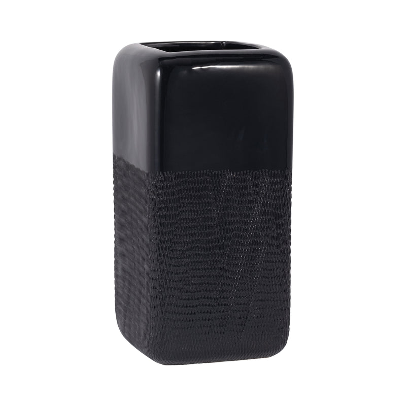 CER, 12" SQUARED GROOVED VASE, BLACK