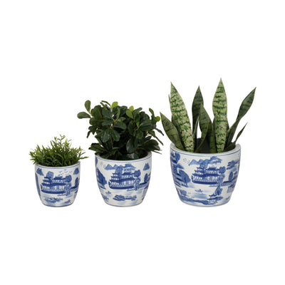 CER, S/3 6/8/10" CHINOISERIE PLANTERS, BLUE/WHITE