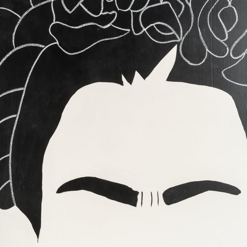 35X59, HAND PAINTED FRIDA PORTRAIT, BLK/WHT