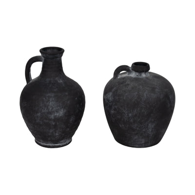 12" Weathered Terracotta Jug With Handle, Black