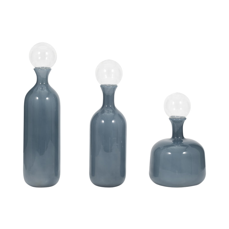 S/3 12/17/19" Jia Blue Lidded Glass Bottles