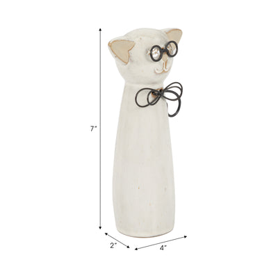 CER, 7"H CAT W/ GLASSES, BEIGE