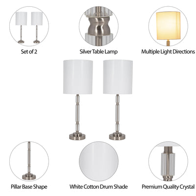 S/2 Crystal 24" Table Lamp, Silver