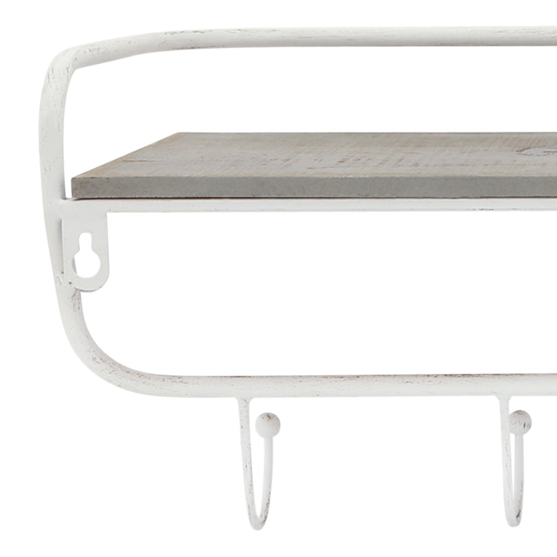 METAL/WOOD 20" 5  HOOK WALL SHELF, WHITE/GRAY